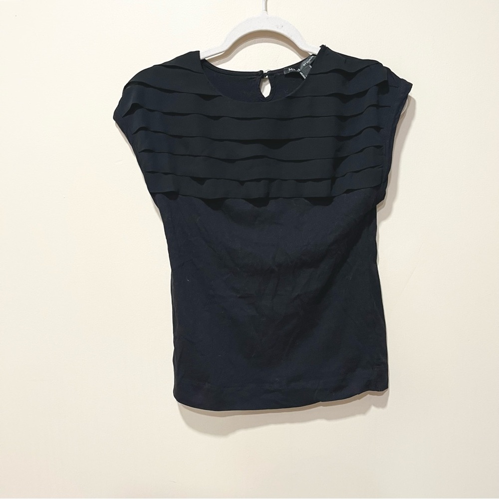 MNG by Mango black ruffle front top